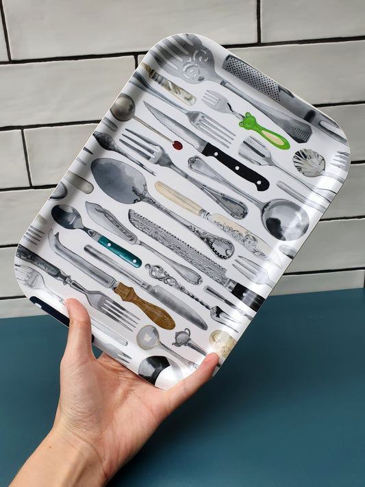 Serving/Tea Tray with Cutlery Illustration - Perfect for your Kitchen