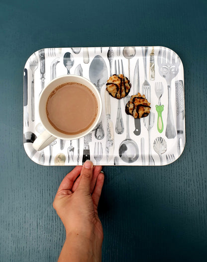 Serving/Tea Tray with Cutlery Illustration - Perfect for your Kitchen