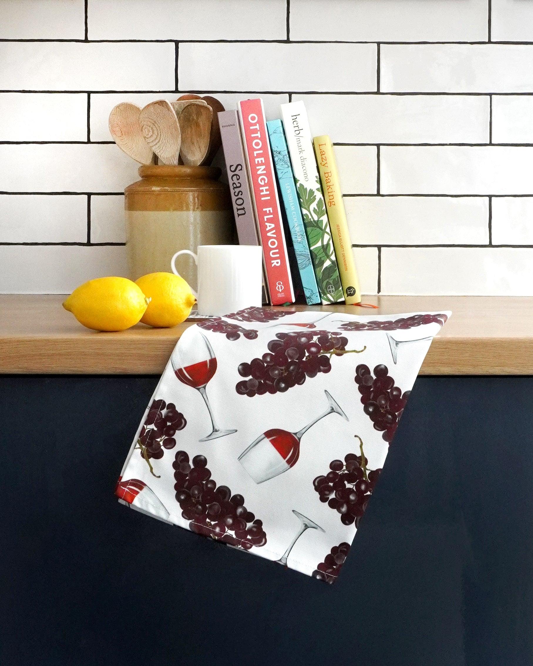 Red wine tea towel featuring red wine glasses