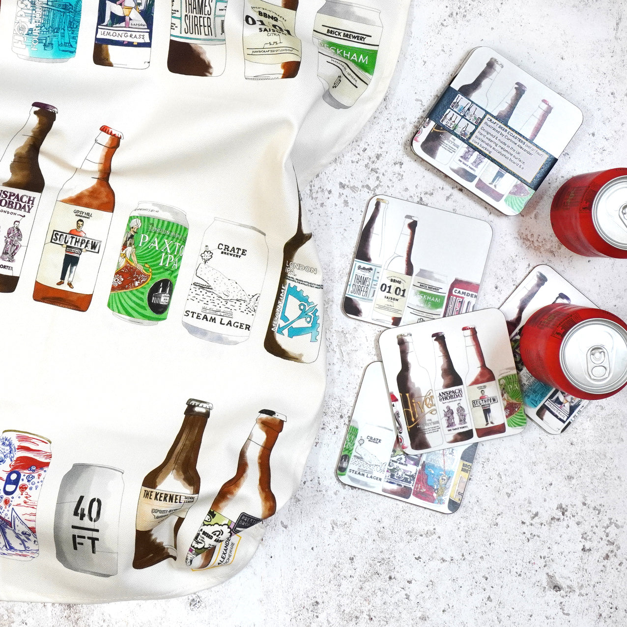 Craft Beer Tea Towel and Coaster Gift Set