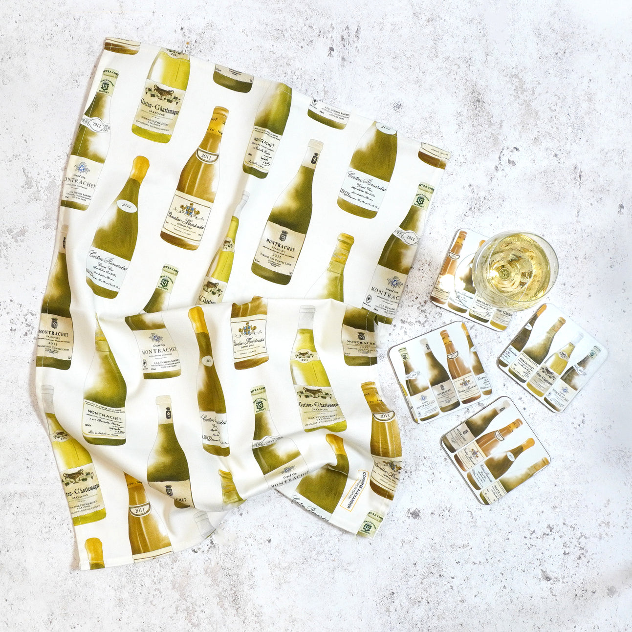 White Wine Tea towel and coaster Set