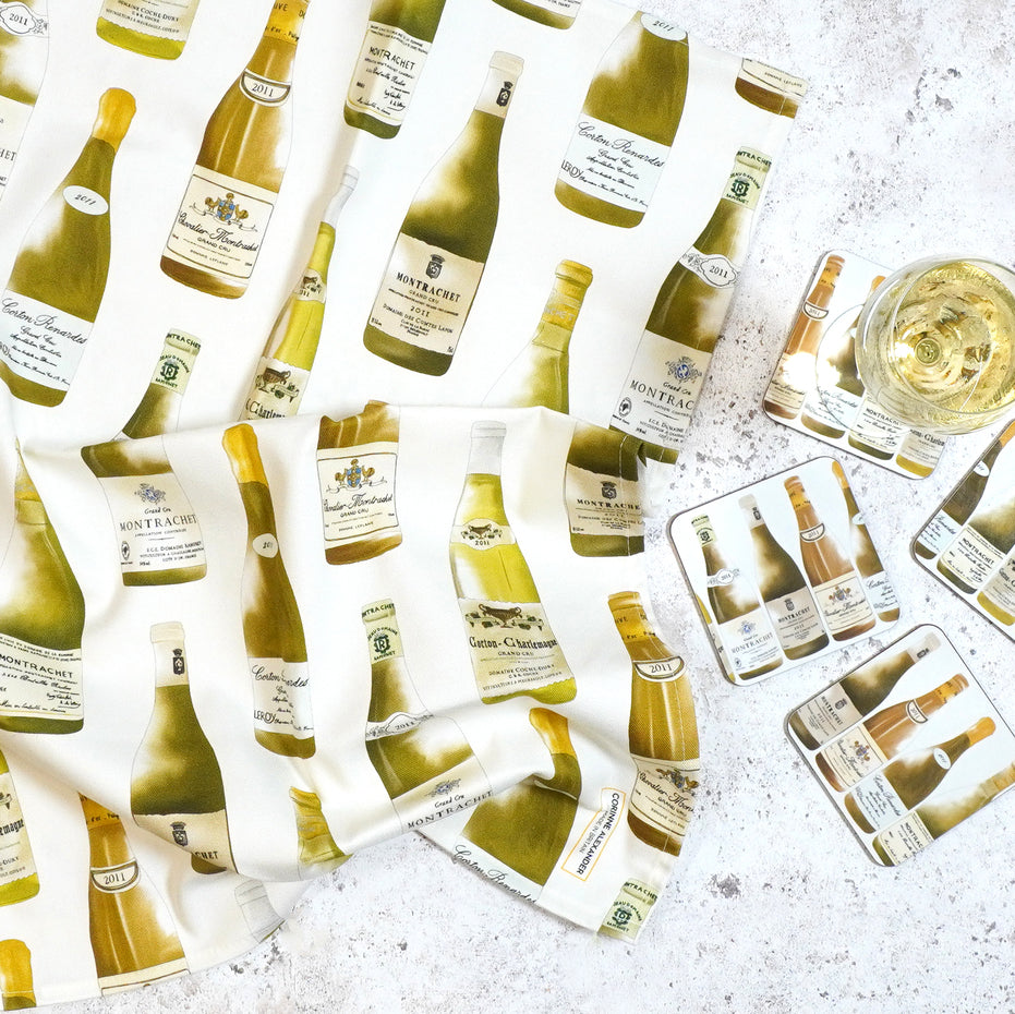 White Wine Tea towel and coaster Set