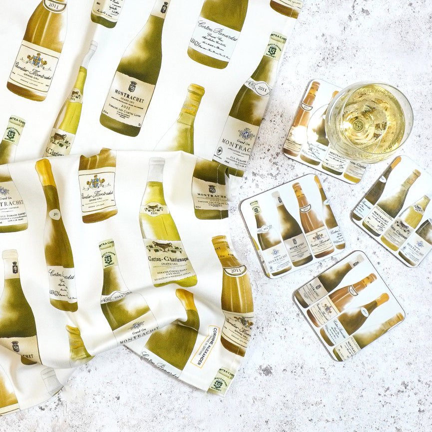 White Wine Tea towel and coaster Set